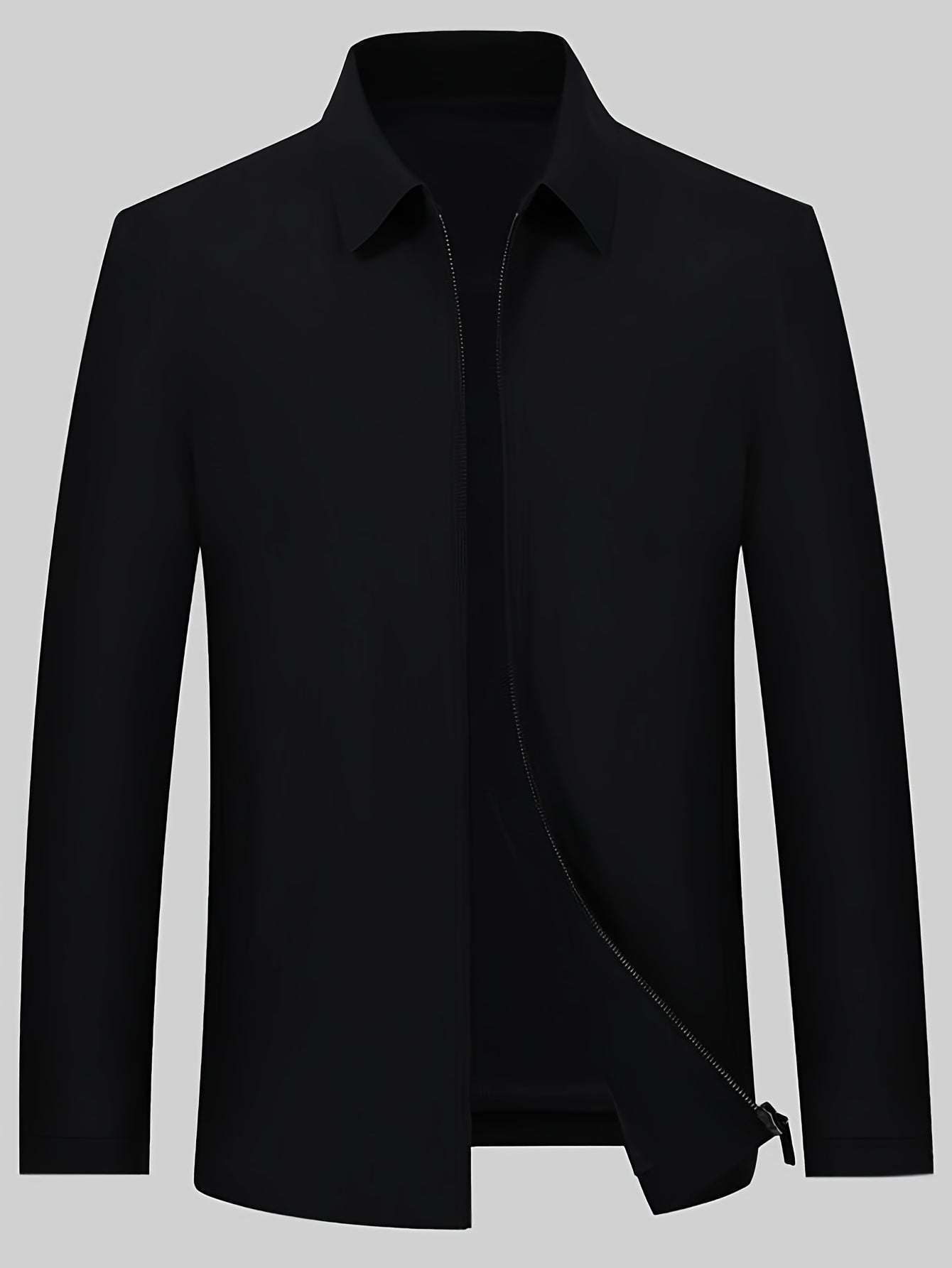 Men's Casual Business Jacket for Elderly - Polyester, Solid Color, Non-Stretch Fabric, Spring/Autumn Wear with Pockets