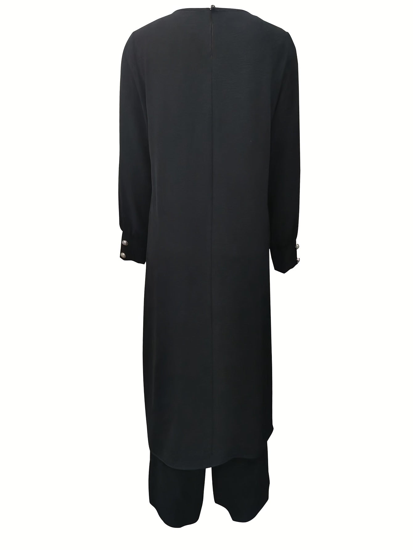 Ramadan, Women's Front-Button Long Sleeve Slit Dress & Pants Casual Arabic Style 2pcs Set, Only Clothes, Without Headscarf