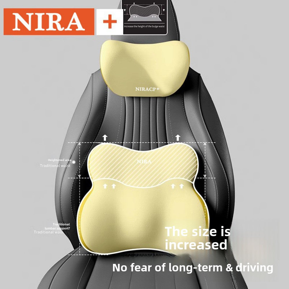 [Premium Car Support] Premium NIRA+ Car Headrest and Lumbar Support Set | Ergonomic Neck and Waist Protector, Synthetic Fiber Memory Foam Cushion Kit for Automobile Seat - Universal Fit