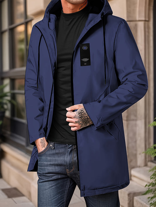 Men'S Casual Hooded Zip-Up Jacket - Solid Color, Lightweight & Breathable Polyester, Regular Fit with Chopping Sting, Perfect for Spring & Fall Daily Wear, Zipper Closure