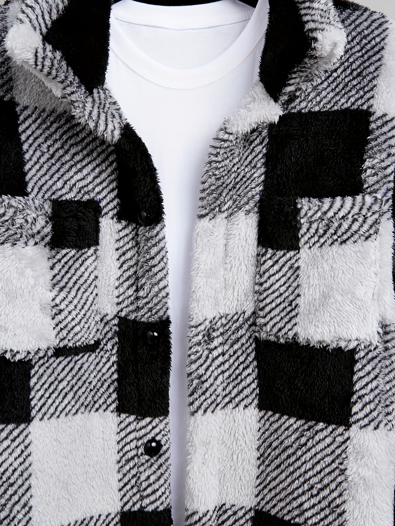 Men's Cozy Plaid Fleece Jacket - Casual Button-Up with Lapel Collar, Long Sleeves for Winter Warmth