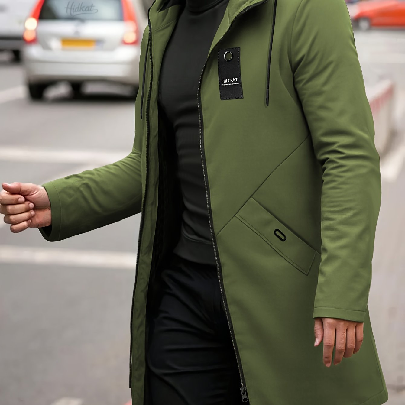 Men'S Casual Hooded Jacket with Adjustable Drawstring Hood - Solid Color Zipper Front, Regular Fit & Functional Pockets, Polyester Lining for Spring/Fall Daily Wear, Spring Outerwear, Sleek Design, Durable Fabric, Lightweight