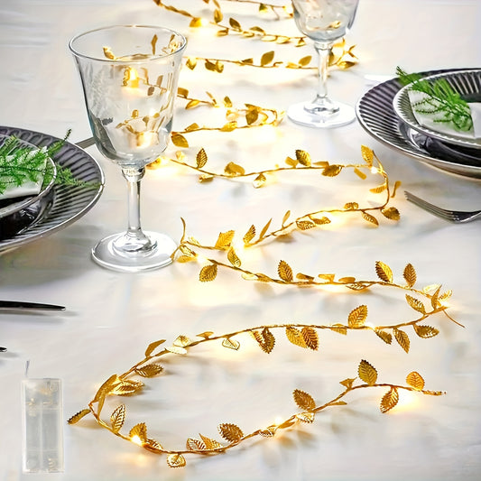 1pc Golden Leaf Wrap Copper Wire LED Decorative String Lights - Indoor Home Decor, Bedroom, Wedding, Christmas Holiday Decoration, 1/2/3M Long, Copper Wire, LED Lights, String Lights, Home Decorative Lighting