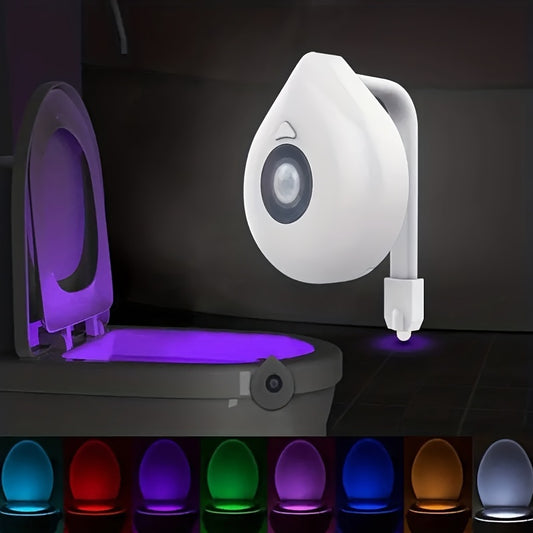 1pc Smart LED Toilet Night Light - PIR Motion Sensor, 16-Color RGB Washroom Accent, Human Body Induction, Hanging Bowl Lighting for Hotel & Home Bathrooms