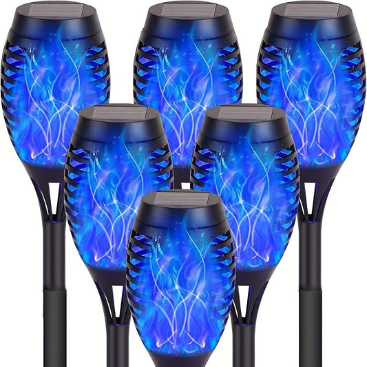 4pcs 12LED Solar Flame Lights, Suitable For Garden, Lawn, Path Decoration, Halloween Atmosphere Lights, Large Battery Working 11 Hours Lighting Torch Lights (Blue Green Purple Warm Color Light), Halloween Decorations Lights O
