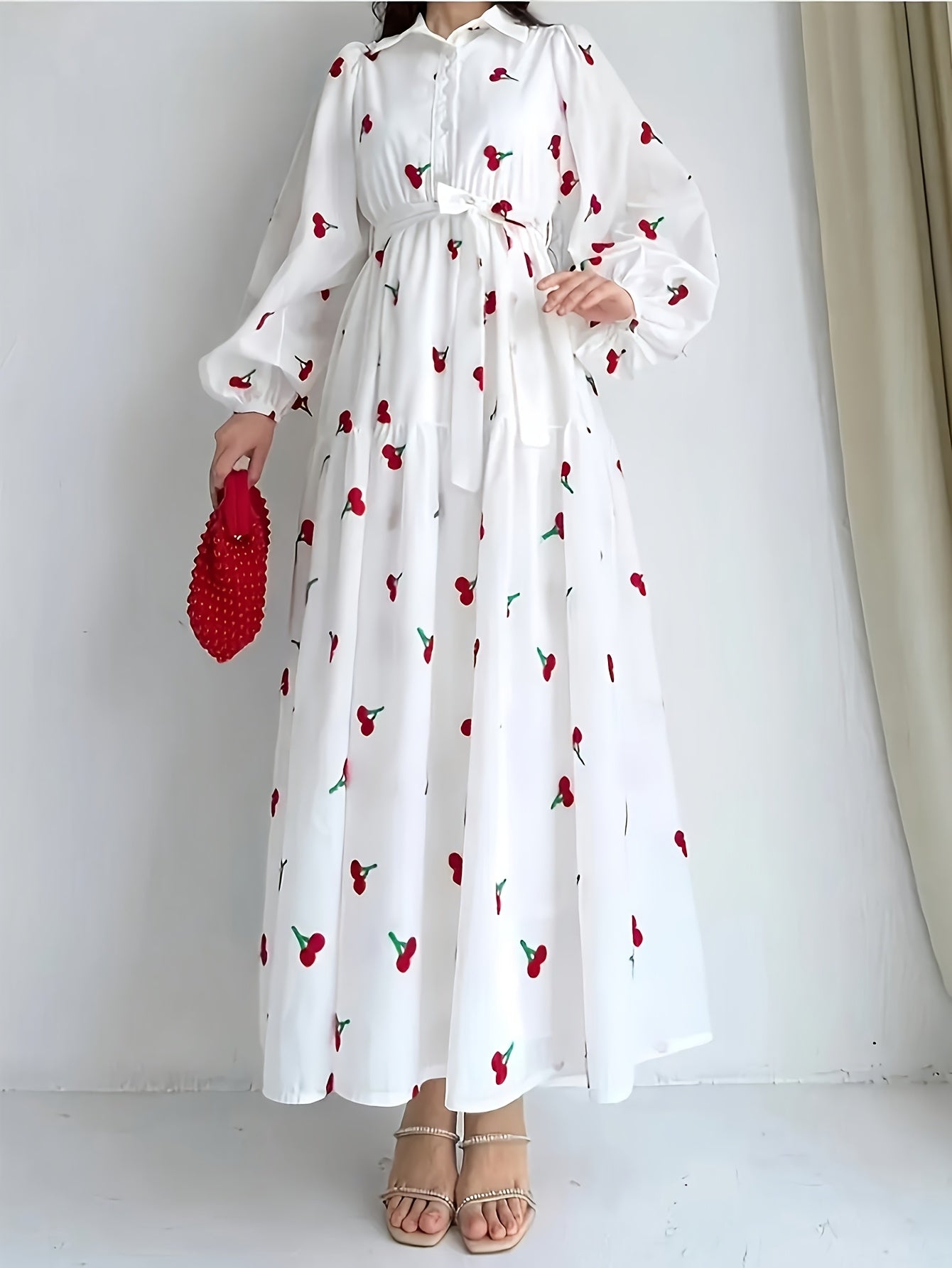 Elegant White Floral Print Long Sleeve Dress for Women - Polyester, Non-Stretch, Machine Washable - Perfect for Spring & Fall, All-Season Wear, Spring Fashion | Floral Print Dress | Polyester Fabric