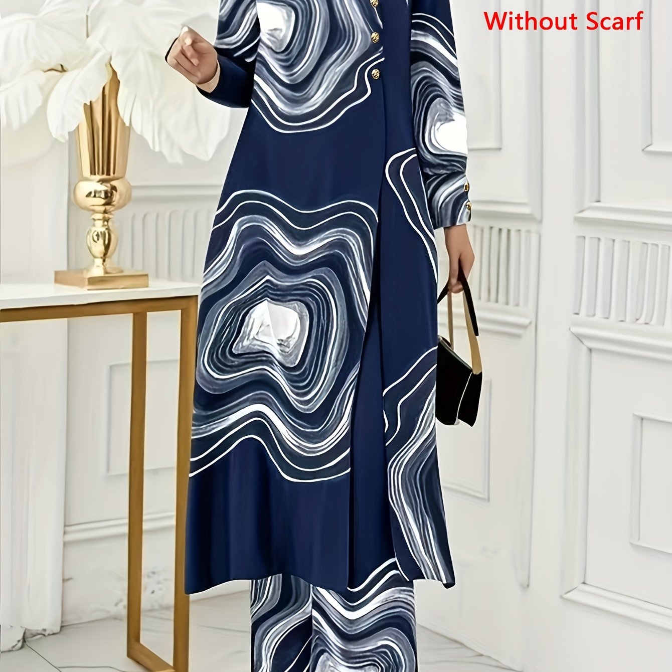 Ramadan, Women Button-Decorated Solid Color Long Sleeve Top & Pants Set, Arabic Style Clothing, Only Clothes, Without Headscarf