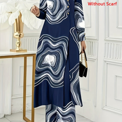 Ramadan, Women Button-Decorated Solid Color Long Sleeve Top & Pants Set, Arabic Style Clothing, Only Clothes, Without Headscarf