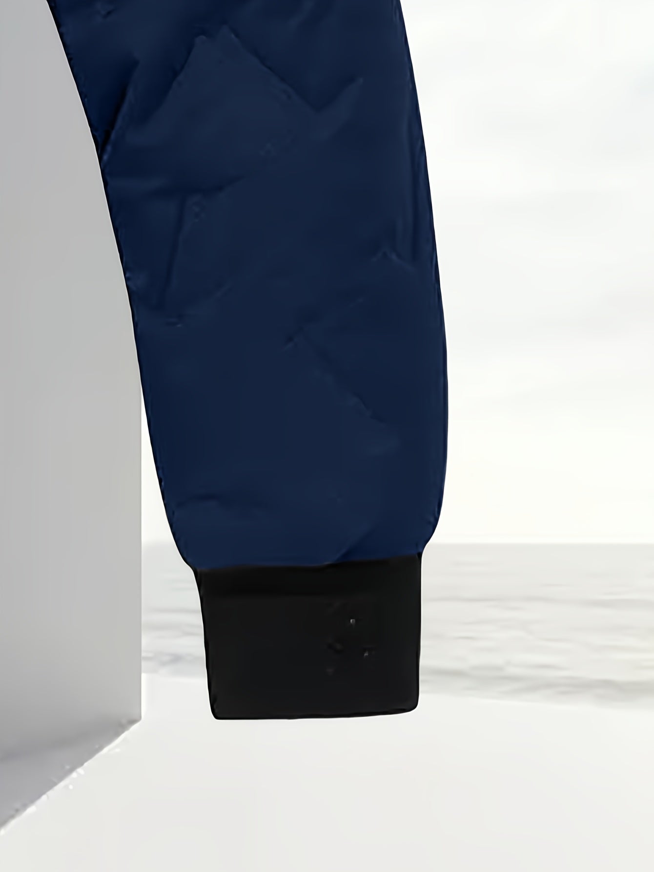 Men'S Winter Warm Fleece-Lined Zip-Up Hooded Jacket with Pockets - Navy Blue & Beige Color Block, Comfortable Polyester Fabric, Ideal for Outdoor Activities, Running, and Casual Wear, Winter Jacket