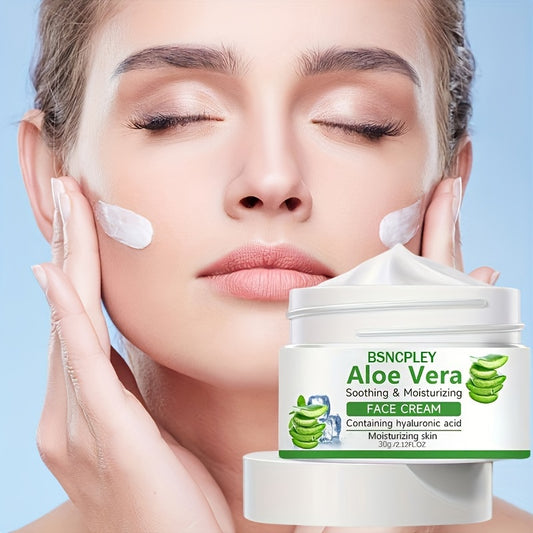 Aloe Vera Soothing Face Cream, 30g/1.06 Fl.Oz, Hydrating Facial Moisturizer With Hyaluronic Acid, Nourishing Skin Care For Dry Skin, Enhanced Skin Texture & Elasticity, Suitable For All Skin Types With Plant Squalane