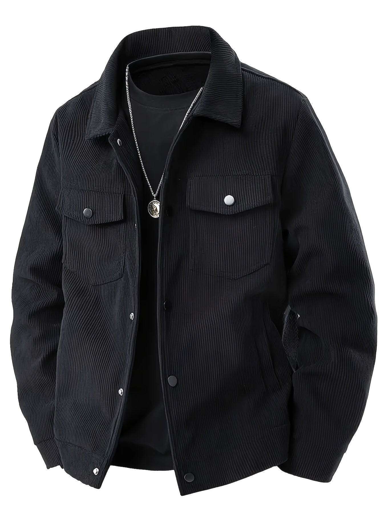 Elson OBM Men's Flannel Jacket - Autumn/Winter Warm Turn- Collar, Multi-Pocket Design with Button Closure, Perfect for Casual and Casual Attire
