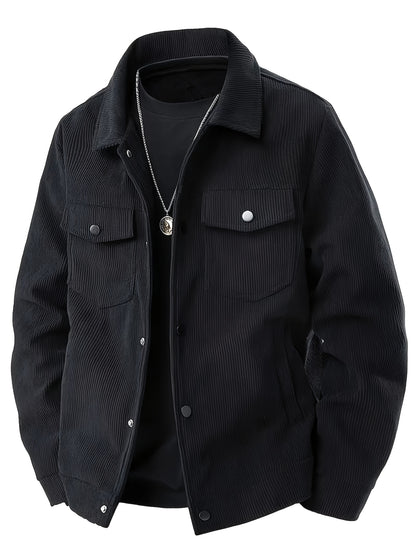 Elson OBM Men's Flannel Jacket - Autumn/Winter Warm Turn- Collar, Multi-Pocket Design with Button Closure, Perfect for Casual and Casual Attire