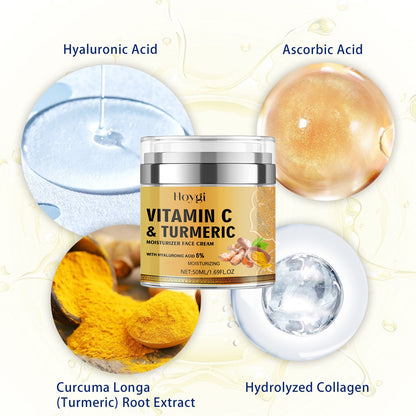 2pcs Turmeric & Vitamin C Face Cream - Deep Hydration Moisturizer with Hyaluronic Acid for Radiant Skin, Suitable for All Skin Types
