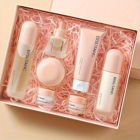 Bisutang Oat Peptide Vitality 7-Piece Skincare Set - Hypoallergenic Face Care Kit with Cleanser, Toner, Serum, Cream, Eye Cream: Nourishing Plant Squalane, Ideal Gift for Women for Mother's Day, Valentine's Day