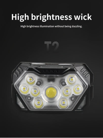 2pcs Super Bright 11000LUMEN Rechargeable Headlamp, Motion Sensor with 6 Lighting Modes for Outdoor Fishing & Camping, 9LED, White Red Light Flashlights