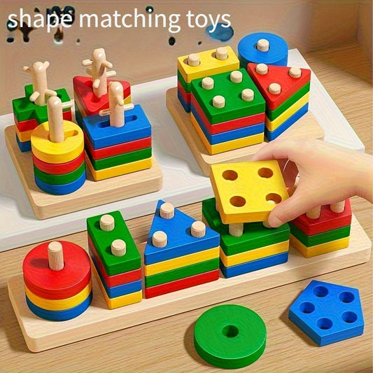 Youngsters Educational Building Blocks Toy Geometric Stacking Matching Shapes Color Recognition Pairing Early Learning Fine Motor Skills Classification