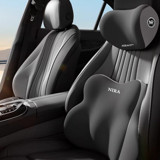 [Premium Car Support] Premium NIRA+ Car Headrest and Lumbar Support Set | Ergonomic Neck and Waist Protector, Synthetic Fiber Memory Foam Cushion Kit for Automobile Seat - Universal Fit