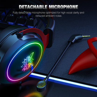 ONIKUMA Gaming Headset with Detachable Little Demon Horns, RGB Lighting, HD Microphone for PC Gaming - Volume Control, 3.5mm Jack