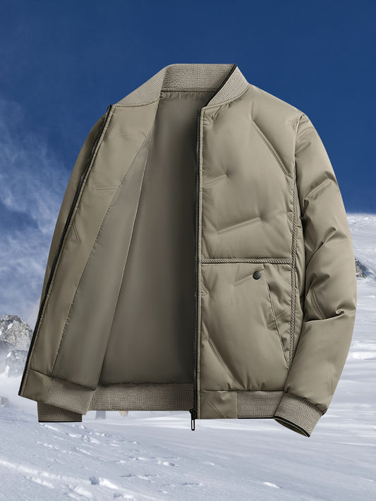 Men'S Heavyweight Thermal Jacket - Winter Coat with Full-Zip Closure, Beige/Neutral Tones - Non-Stretch Fabric for Cold Weather - Formal & Everyday Outerwear - Easy-Care Zipper Front Closure, Winter Jacket, Cold Weather Appar