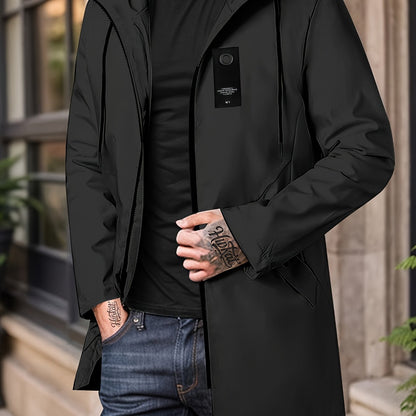 Men'S Casual Hooded Zip-Up Jacket - Solid Color, Lightweight & Breathable Polyester, Regular Fit with Chopping Sting, Perfect for Spring & Fall Daily Wear, Zipper Closure