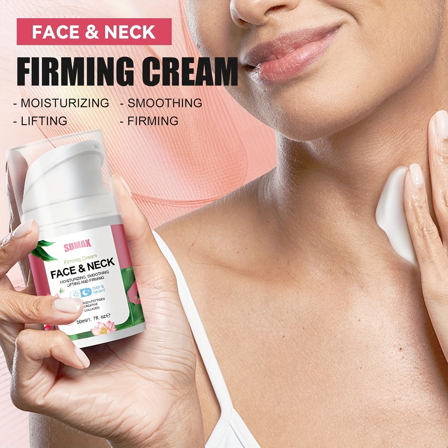 Sumax 1.69oz For Lotus Collagen Peptide Firming Face Cream - Contains Collagen, Retinol & Plant Squalane, Enhances Elasticity & Moisture For Smoother Skin, Alcohol-Free