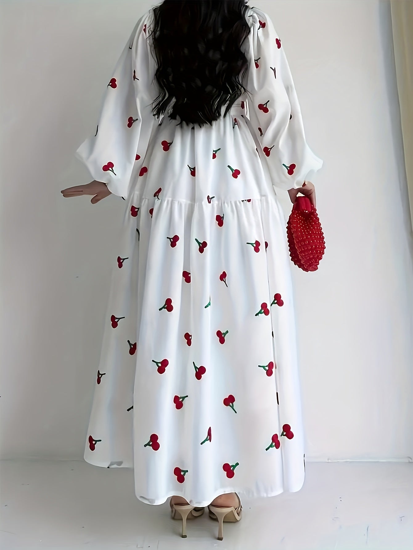 Elegant White Floral Print Long Sleeve Dress for Women - Polyester, Non-Stretch, Machine Washable - Perfect for Spring & Fall, All-Season Wear, Spring Fashion | Floral Print Dress | Polyester Fabric