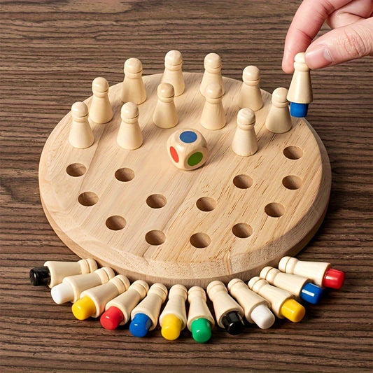 FHZUG Educational Wooden Memory Matching Game - Chess Board with Colorful Pegs, Fun & Engaging Puzzle for Youngsters & Adults, Perfect for Holidays & Gifts, Enhances Memory Skills, Random Colors, Chess Accessories, Gift Item,