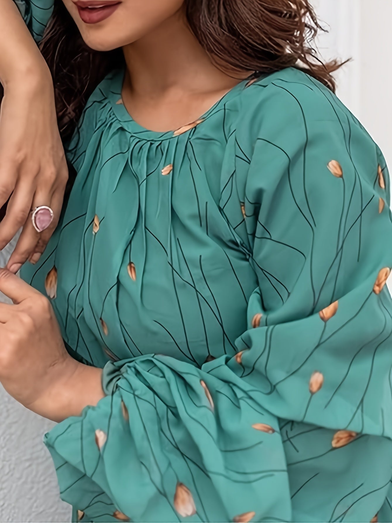 Women's Elegant Turquoise Green Boho Maxi Dress with Puffed Sleeve & A-Line Silhouette - Floor-Length Formal & Everyday Traditional Indian-Inspired Long Dress, Machine Washable for Weddings, Parties, Festivals, Dress for Wome