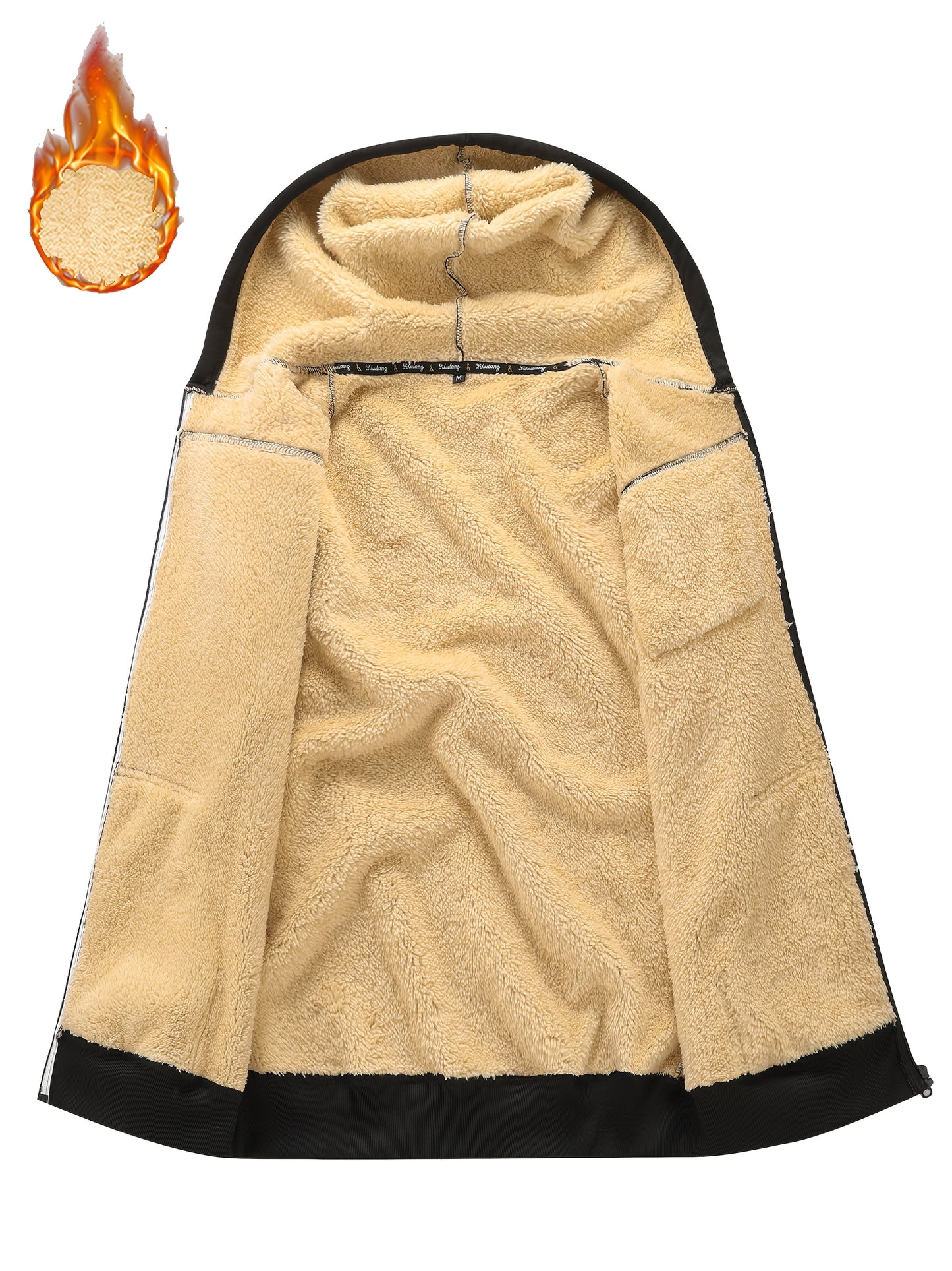 A Men's casual sports warm fleece hooded jacket with zipper opening and pocket, suitable for outdoor and training activities, autumn and winter clothing | casual style hooded sweatshirt | zipper hooded sweatshirt, Fleece Jack