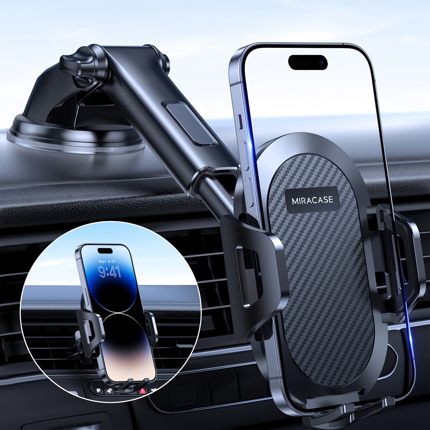 Miracase Universal Phone Holder For Car, Reliable Suction Hands-Free Car Phone Holder Mount, Automobile Cell Phone Holder Car For Dashboard Vent Fit For All Smartphones