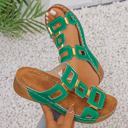 Women's Fashion Lightweight Casual Square Buckle Comfortable Slippers for Travel, Vacation & Home Wear