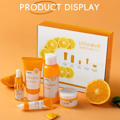 Vitamin C Skincare Set, 5 In 1 Skincare Gift Set With Cleanser, Toner, Face Serum, Face Cream And Eye Cream, Skin Care Products For Teen Girls, Long-Lasting Moisturizing Skincare Gift Set Birthday Mother'S Day Gifts For Women