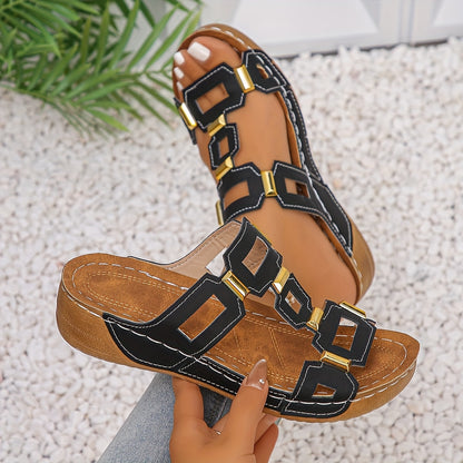 Women's Fashion Lightweight Casual Square Buckle Comfortable Slippers for Travel, Vacation & Home Wear