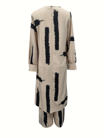 Ramadan, Women Button-Decorated Solid Color Long Sleeve Top & Pants Set, Arabic Style Clothing, Only Clothes, Without Headscarf