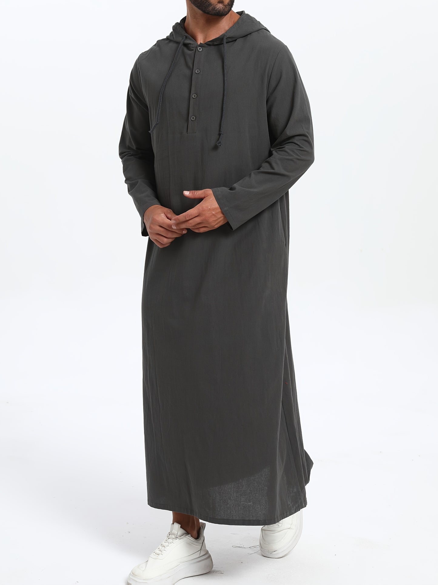 Men'S Arabic Hooded Robe - Traditional Islamic Full-Length Robe with Hood, Beige/Neutral Tones, Non-Stretch Fabric for Formal, Casual, Religious, Everyday & Special Occasions - Middle Eastern Cultural Attire, Muslim Dress, Fo