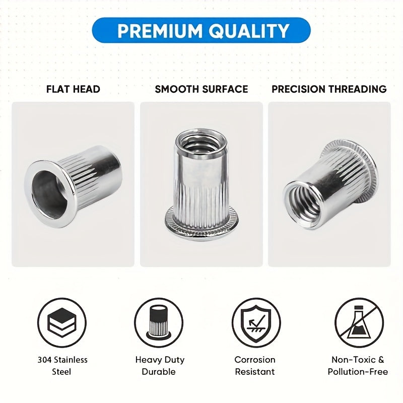 160pcs Rivet Nuts Kit M3/4/5/6/8/10- Durable Knurled Body, High-Strength Aluminum Flat Head, Embedded Rivet Nut, Threaded Insert Nut - Perfect For Automobile Restoration, Furniture Assembly, And Home Decoration
