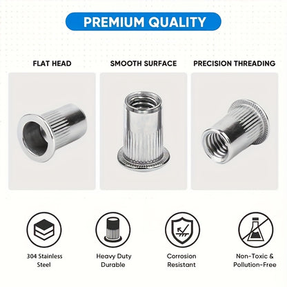 160pcs Rivet Nuts Kit M3/4/5/6/8/10- Durable Knurled Body, High-Strength Aluminum Flat Head, Embedded Rivet Nut, Threaded Insert Nut - Perfect For Automobile Restoration, Furniture Assembly, And Home Decoration