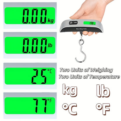 Compact 110lb/50kg Digital Luggage Scale with Backlight, Handheld Electronic Portable Weighing Device with Room Temperature Display, Battery Included, Ideal for Travel and Office Use, Travel Accessory | Sleek Design | Durable
