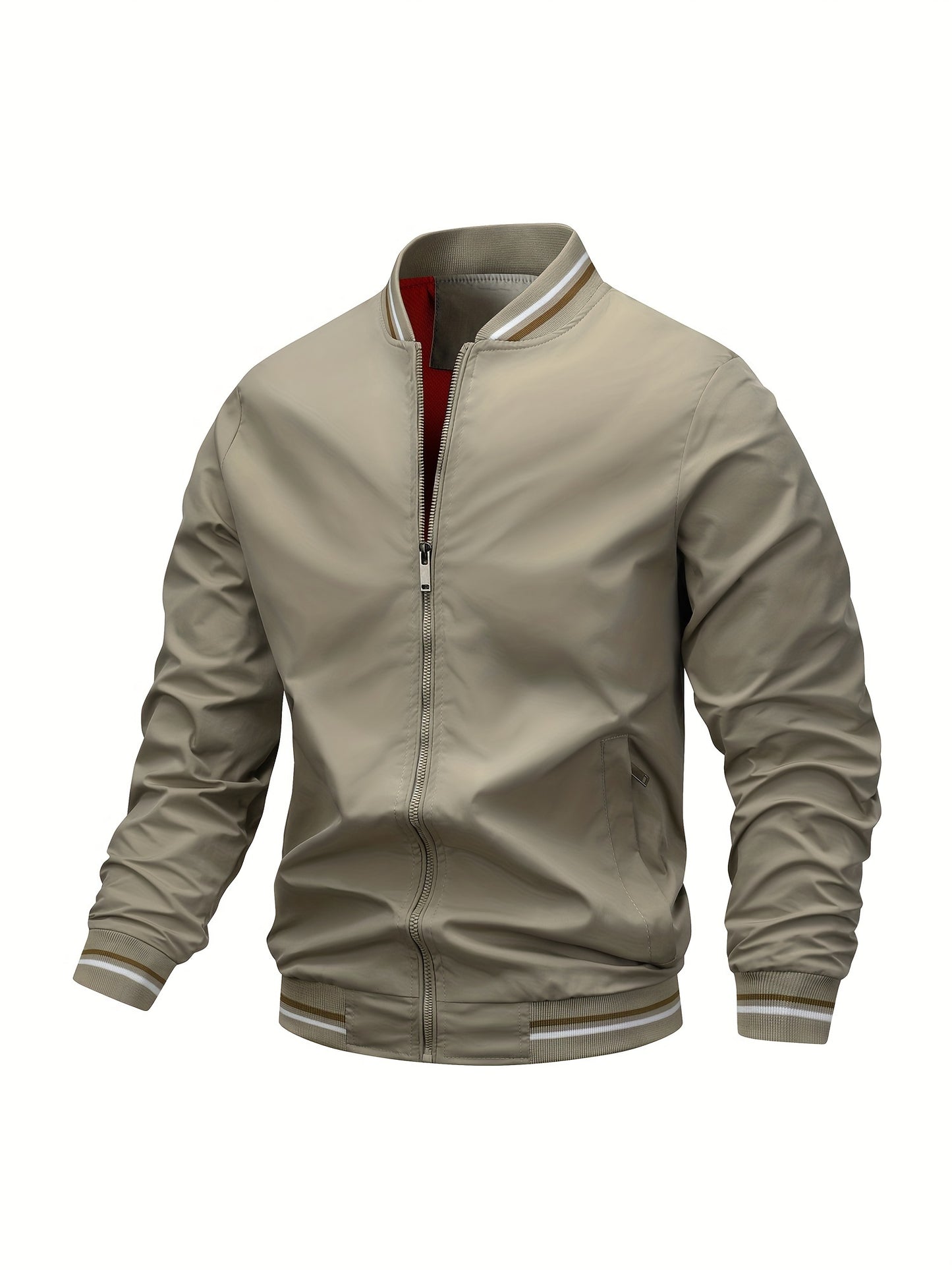 1pc, Spring And Fall Men's Striped Sports Fashion Jacket, Baseball Collar Zip Up Casual Jacket For Mountaineering And Daily Outings