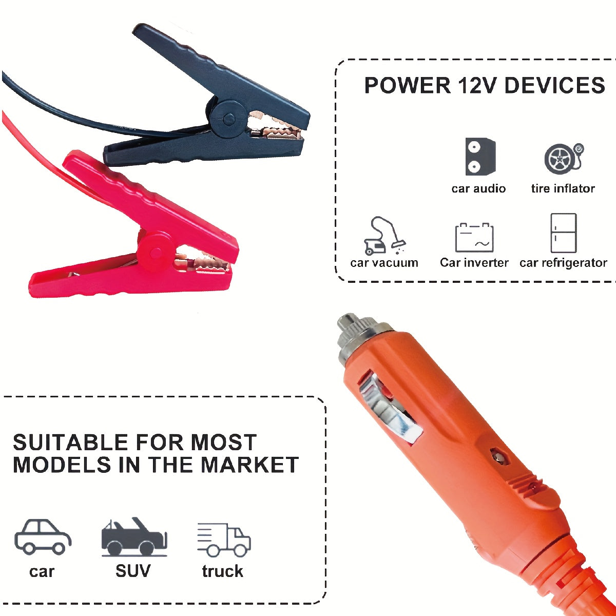 6ft 12V Heavy-Duty Automobile Lead-Acid Battery Charging Cable - UL Certified 14AWG 100% Copper Wire for Safe and Efficient Charging - Built-in 15A Fuse for Overcharge Protection and 100% Copper Conductor for Maximum Conducti