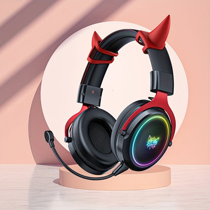 ONIKUMA Gaming Headset with Detachable Little Demon Horns, RGB Lighting, HD Microphone for PC Gaming - Volume Control, 3.5mm Jack