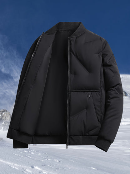 Men'S Heavyweight Thermal Jacket - Winter Coat with Full-Zip Closure, Beige/Neutral Tones - Non-Stretch Fabric for Cold Weather - Formal & Everyday Outerwear - Easy-Care Zipper Front Closure, Winter Jacket, Cold Weather Appar