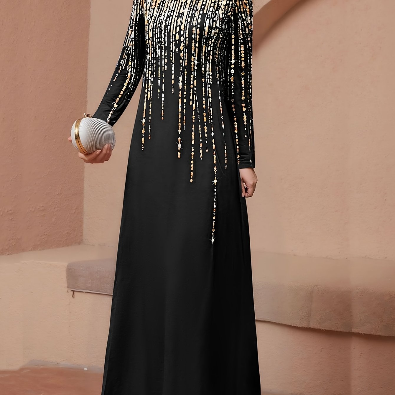 Women'S Elegant Islamic Abaya Dress - Long Muslim Robe with Golden Bead Accents, Black Formal & Casual Islamic Gown for Everyday, Weddings, Travel - Modest Muslim Clothing, Muslim Dress, Vacation Outfit, High Collar Design, M