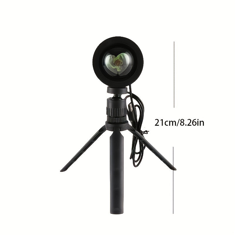 1pc Heart-Shaped Sunset Table Lamp Projector - Ambient Night Light, Photography Prop, Bedroom, Xmas Room Decor - Multi-Functional, Energy-Efficient, Adjustable Brightness, Romantic Mood Lighting