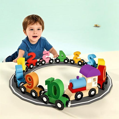 Magnetic Number Train Puzzle Wooden Toys - Educational Counting & Magnetic Learning for Youngsters, Colorful Building Blocks with Track Mat, Interactive Tabletop Game for Youngsters, Holiday Birthday Party Favors, Playful Des