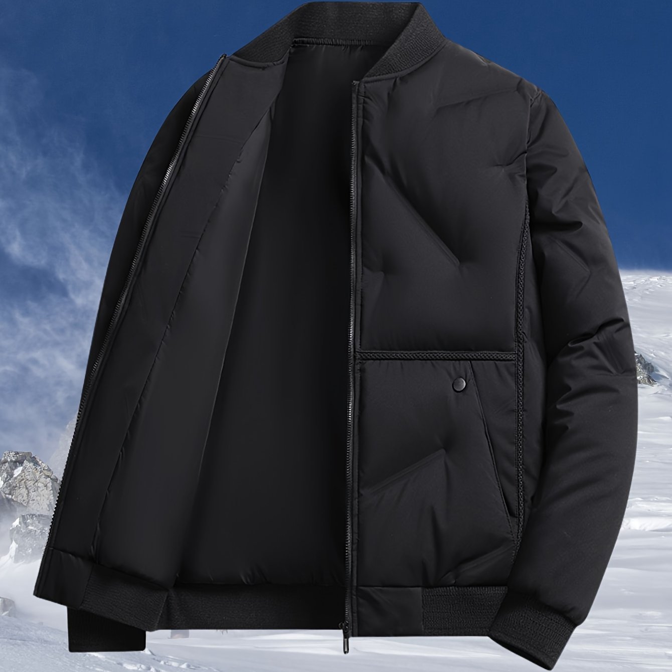 Men'S Heavyweight Thermal Jacket - Winter Coat with Full-Zip Closure, Beige/Neutral Tones - Non-Stretch Fabric for Cold Weather - Formal & Everyday Outerwear - Easy-Care Zipper Front Closure, Winter Jacket, Cold Weather Appar