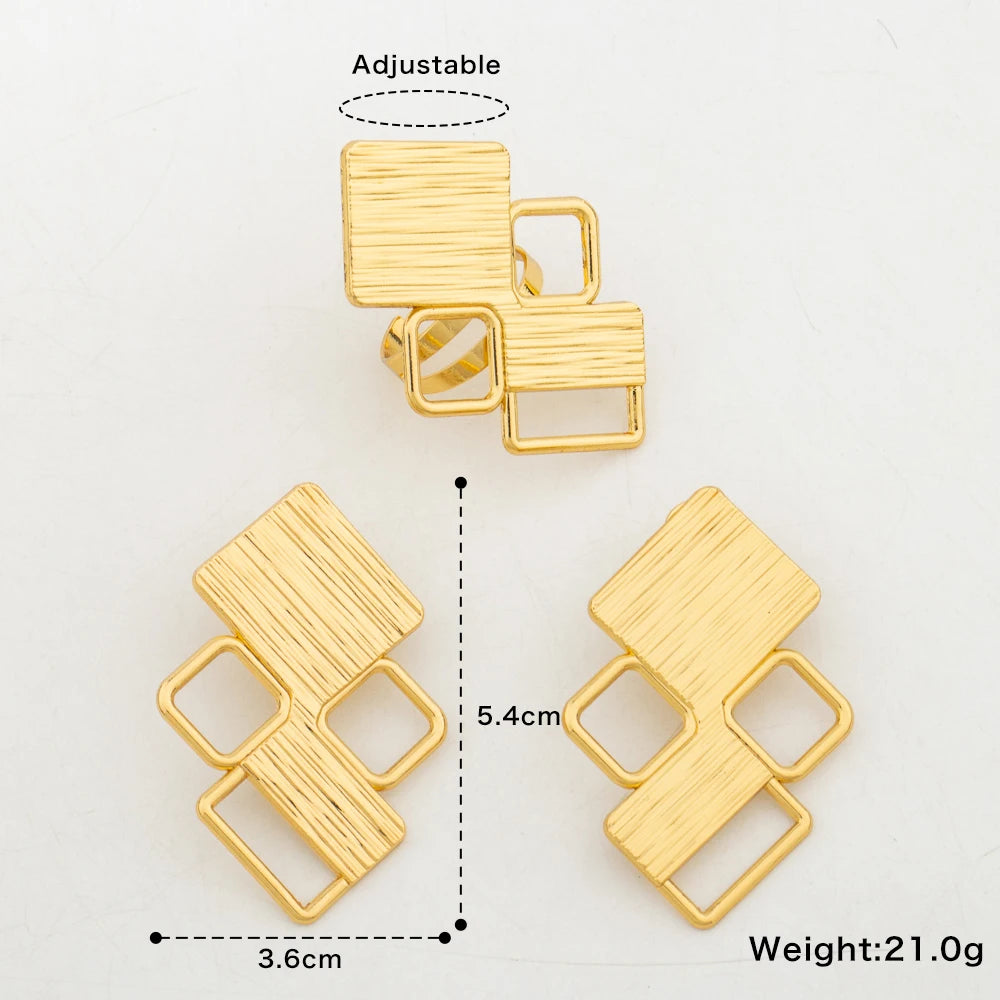 Boucles d'oreilles couleur or 18 carats avec bague, ensemble de bijoux pour mariée, boucles d'oreilles à clip africaines et bague, ensemble de 2 pièces pour bijoux de fiançailles