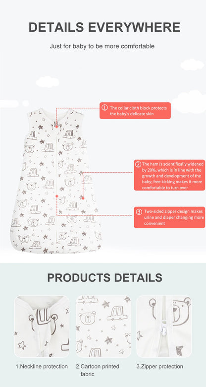 Sacs de couchage pour bébé de 3 à 18 mois, vêtements de nuit fins d'été une pièce imprimé ours mignon, sacs de nuit de dessin animé, couverture Anti-coup de pied