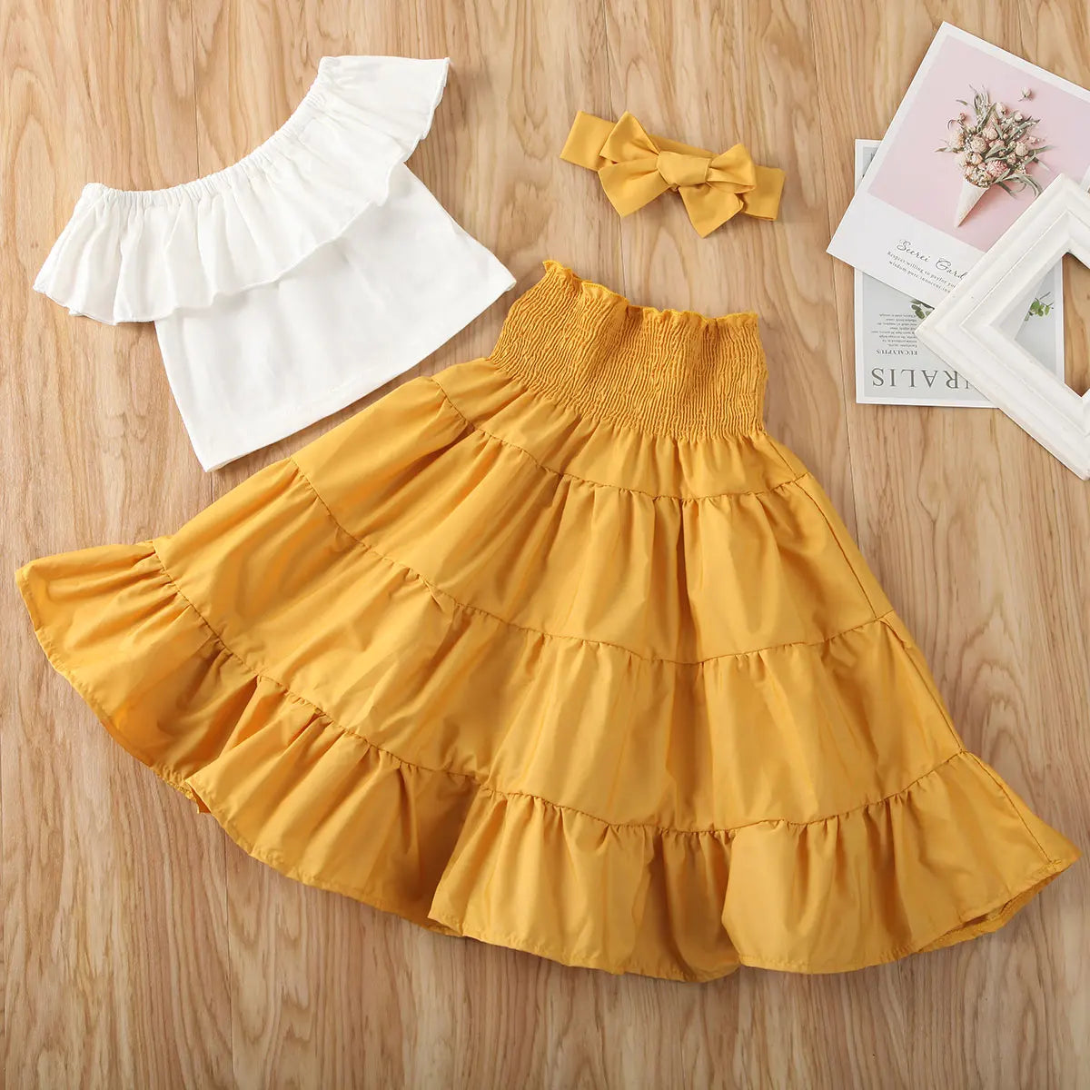 Ensemble de Vêtements d'Été pour Bébé Fille, Jupe Tutu A-ligne, Bandeau de Sauna, à la Mode, Mignon, à Volants en Y, 3 Pièces