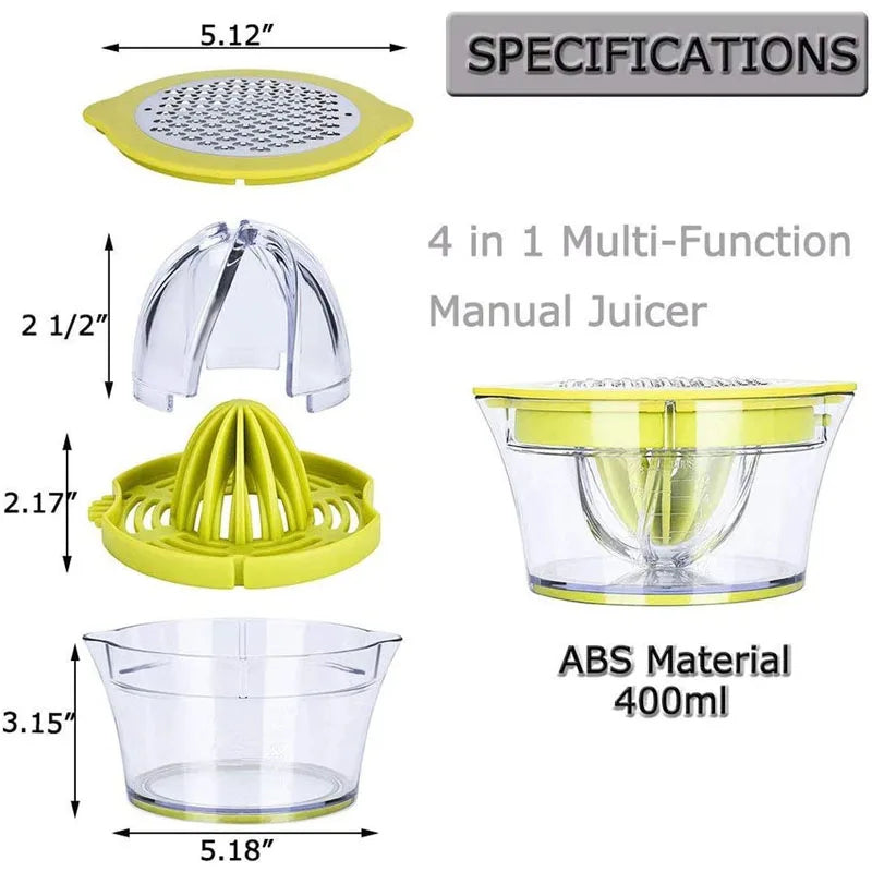 Presse-fruits manuel multifonctionnel avec tasse à mesurer intégrée, chauffe-citron, orange, râpe, séparateur René, Ju479, 4 en 1